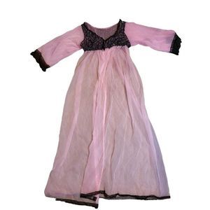 Vintage Belle Smith Pink And Black Nylon Sz M Nightgown Robe